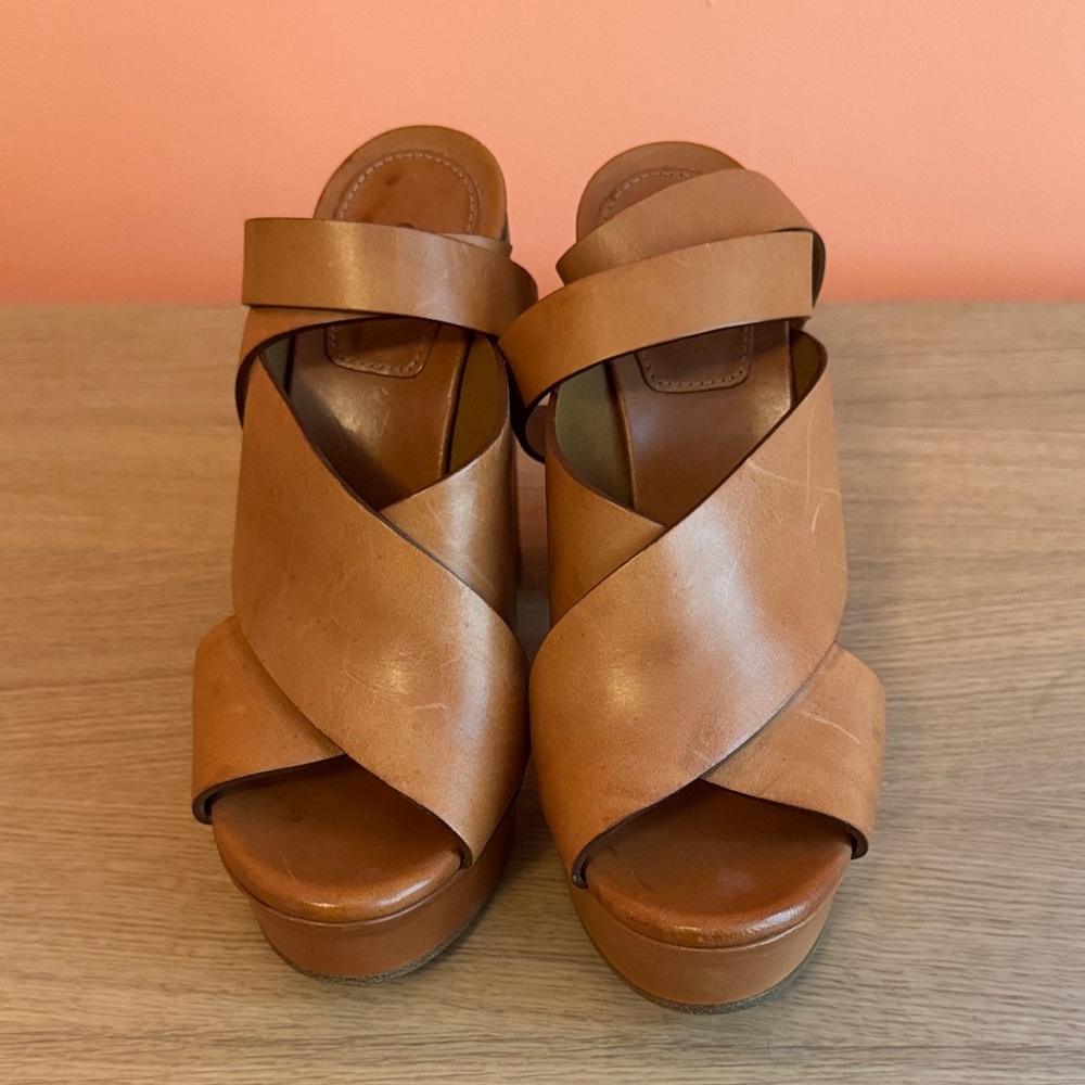 Chloe Tan Leather Platform Sandals - Picture 1 of 7